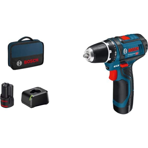Bosch Professional 12 V Akku-Bohrschrauber GSR 12V-15 inkl. 2 Ah Akkus
