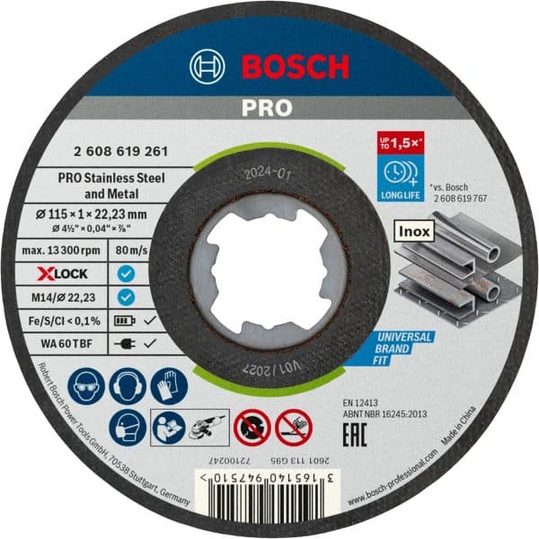 Bosch Trennscheibe X-Lock Standard Inox Gerade Ø 115 mm x 1 mm x 22