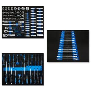 EBERTH Multitool Werkzeug Set 114 Teile für Werkzeugwagen für 3 Schubladen Blau