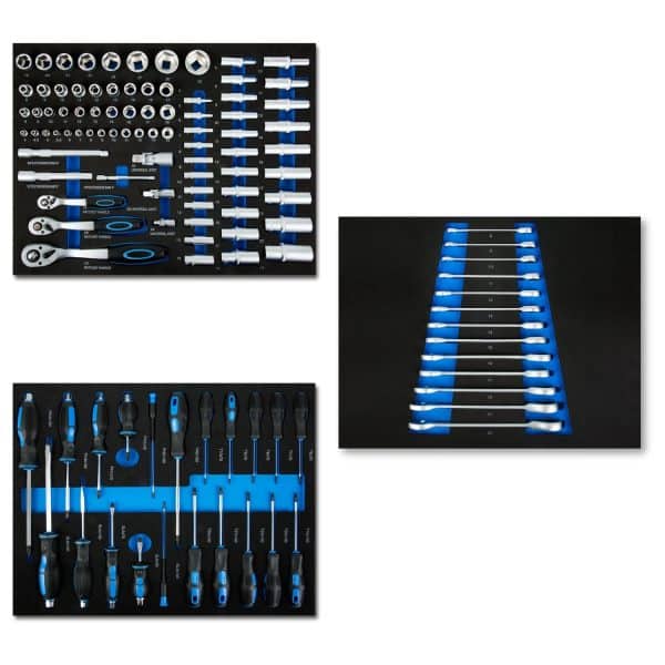 EBERTH Multitool Werkzeug Set 114 Teile für Werkzeugwagen für 3 Schubladen Blau