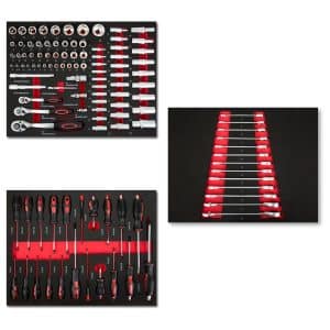 EBERTH Multitool Werkzeug Set 114 Teile für Werkzeugwagen für 3 Schubladen Rot
