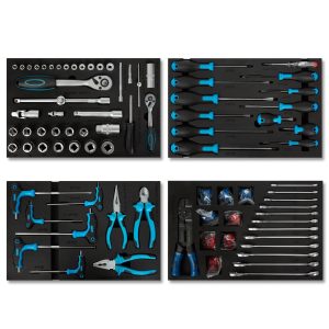 EBERTH Multitool Werkzeug Set 81 Teile für Werkzeugwagen für 4 Schubladen Blau