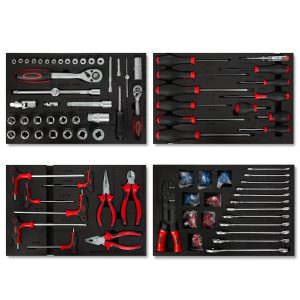 EBERTH Multitool Werkzeug Set 81 Teile für Werkzeugwagen für 4 Schubladen Rot