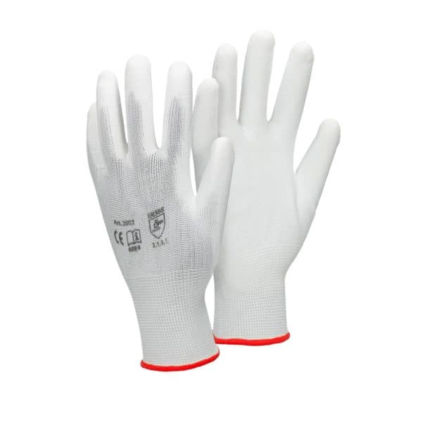 ECD Germany 12 Paar PU-Arbeitshandschuhe Größe 7-S Farbe Weiß Nylon