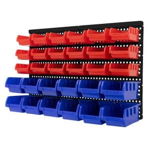 ECD Germany Wandregal mit Stapelboxen 30Tlg Blau-Rot 18 Kleine 12 Große Schütten