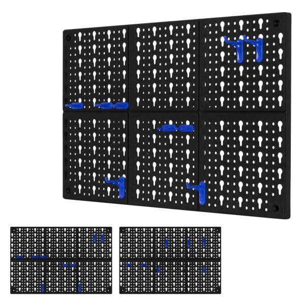 ECD Germany Werkzeugwand Dreiteilig mit 46 Blauen Aufhängern 150x33x1