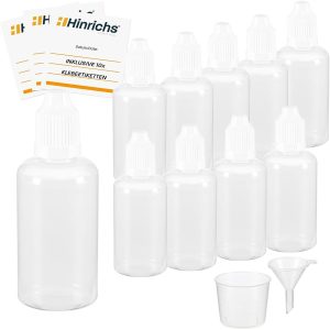 Hinrichs 10 x 50 ml Tropfflasche mit Trichter Messbecher 10 Etiketten Weiß