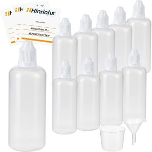 Hinrichs 10 x100 ml Tropfflasche mit Trichter Messbecher 10 Etiketten Weiß