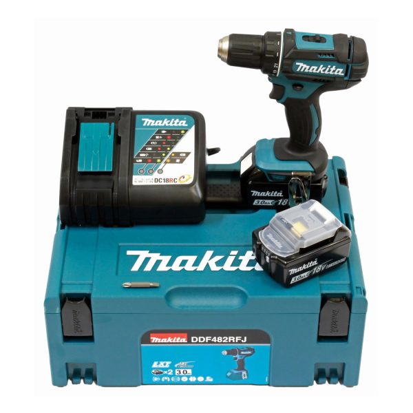 Makita 18 V Akku-Bohrschrauber DDF482RFJ inkl. 2 x 3 Ah Akkus
