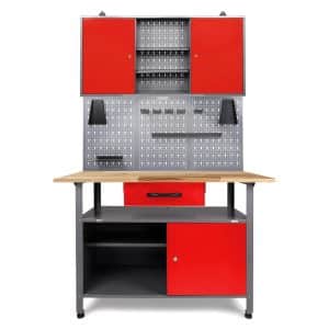 Ondis24 Werkbank Set Klaus 120 cm 1 Schrank LED Rot Werkstatt