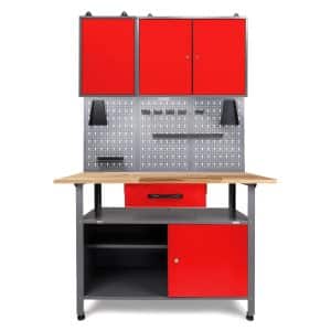 Ondis24 Werkbank Set Klaus 120 cm 2 Schränke LED Rot Werkstatt