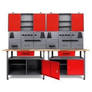 Ondis24 Werkbank Set Klaus 240 cm 2 Schränke Rot Werkstatt