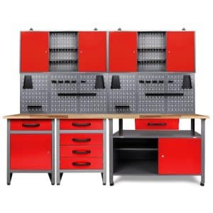 Ondis24 Werkbank Set Tüftler 240 cm 2 Schränke Rot Werkstatt