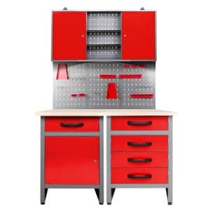 Ondis24 Werkstatt Set Entdecker 120 cm 1 Schrank LED Rot Werkstatteinrichtung Werkbank