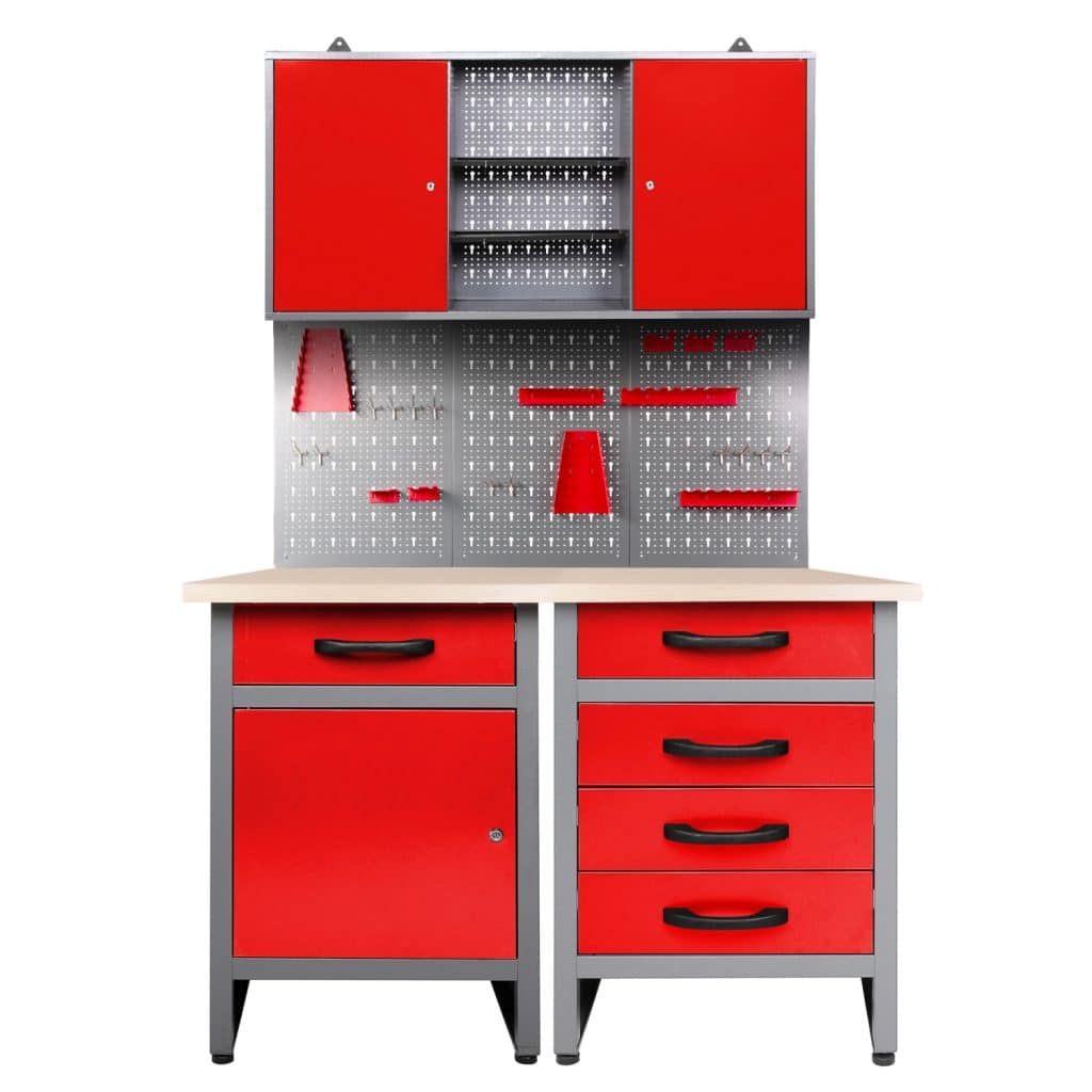Ondis24 Werkstatt rot 240cm 3x Werkbank Metall 2x Werkzeugschrank Lochwand Haken Ondis24 Werkstatt rot 240cm 3x Werkbank Metall 2x Werkzeugschrank Lochwand Haken