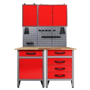 Ondis24 Werkstatt Set Entdecker 120 cm 2 Schränke LED Rot Werkstatteinrichtung Werkbank