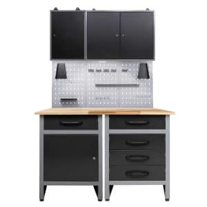 Ondis24 Werkstatt Set Entdecker 120 cm 2 Schränke LED Werkbank Werkstatteinrichtung