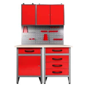 Ondis24 Werkstatt Set Entdecker 120 cm 2 Schränke Rot Werkstatteinrichtung Werkbank