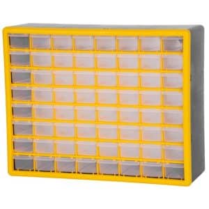 PROREGAL Cosimo Kleinteilemagazin mit 64 Schubfächer Grau/Gelb HxBxT 39 x 50 x 16 cm Kleinteileregal Sortimentsboxen Sortimentskastenregal