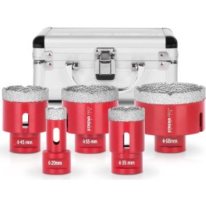 PROREGAL Diamant Bohrkronenaufsatz-Set Premium Crystal 20 - 35 - 45 - 55 - 68 mm für Fliesen Glas Feinsteinzeug Winkelschleifer Flex M14