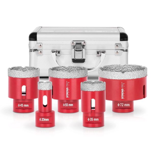 PROREGAL Diamant Bohrkronenaufsatz-Set Premium Crystal 20 - 35 - 45 - 55 - 72 mm für Fliesen Glas Feinsteinzeug Winkelschleifer Flex M14