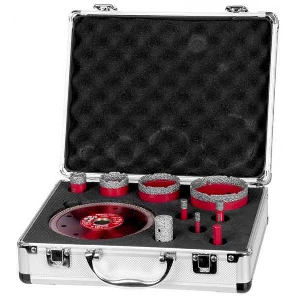 PROREGAL Diamant Bohrkronenaufsatz-Set Premium Crystal 6 - 8 - 10 - 20 - 35 - 50 - 68 mm Inkl. Adapter Diamantscheibe Winkelschleifer Flex M14