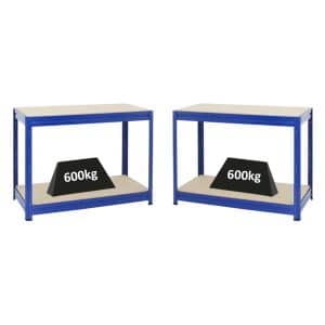 PROREGAL Mega Deal 2x Höhenverstellbare Werkbank Dino HxBxT 90 x 120 x 60 cm Traglast 600 kg Blau