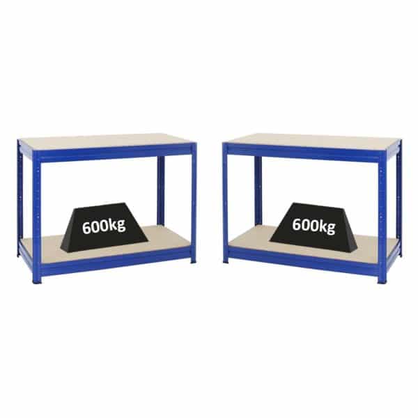 PROREGAL Mega Deal 2x Höhenverstellbare Werkbank Dino HxBxT 90 x 120 x 60 cm Traglast 600 kg Blau