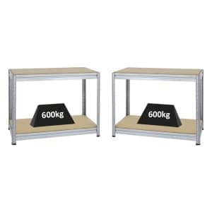 PROREGAL Mega Deal 2x Höhenverstellbare Werkbank Dino HxBxT 90 x 120 x 60 cm Traglast 600 kg Verzinkt