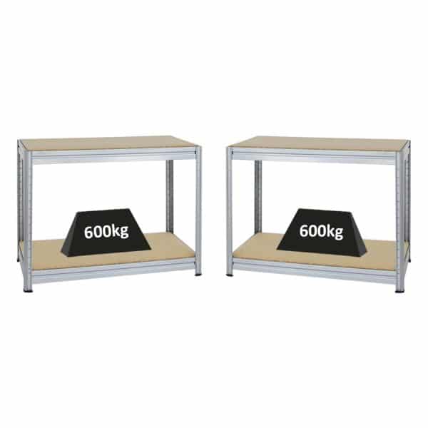 PROREGAL Mega Deal 2x Höhenverstellbare Werkbank Dino HxBxT 90 x 120 x 60 cm Traglast 600 kg Verzinkt