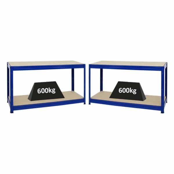 PROREGAL Mega Deal 2x Höhenverstellbare Werkbank Dino HxBxT 90 x 160 x 60 cm Traglast 600 kg Blau