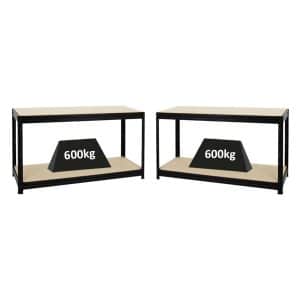 PROREGAL Mega Deal 2x Höhenverstellbare Werkbank Dino HxBxT 90 x 160 x 60 cm Traglast 600 kg Schwarz