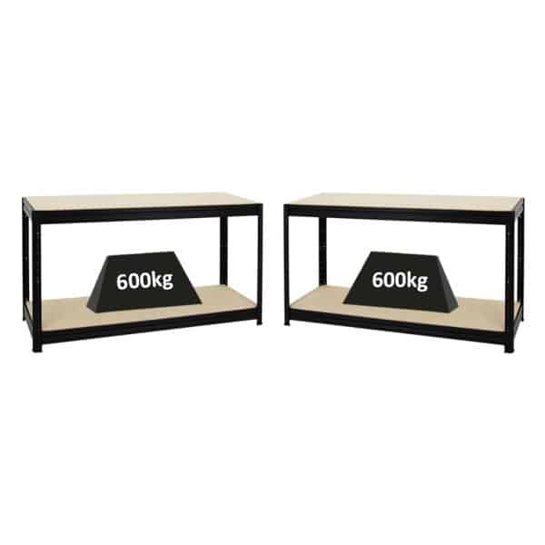 PROREGAL Mega Deal 2x Höhenverstellbare Werkbank Dino HxBxT 90 x 160 x 60 cm Traglast 600 kg Schwarz