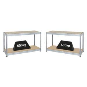 PROREGAL Mega Deal 2x Höhenverstellbare Werkbank Dino HxBxT 90 x 160 x 60 cm Traglast 600 kg Verzinkt