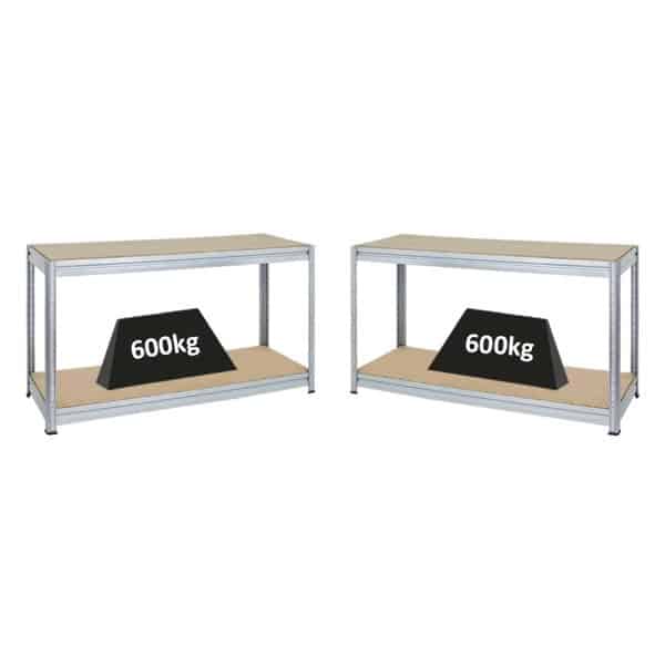 PROREGAL Mega Deal 2x Höhenverstellbare Werkbank Dino HxBxT 90 x 160 x 60 cm Traglast 600 kg Verzinkt
