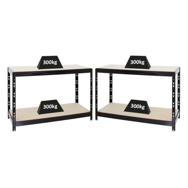 PROREGAL Mega Deal 2x Werkbank Tiger HxBxT 90 x 140 x 60 cm Fachlast 300 kg Schwarz