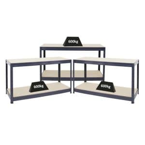 PROREGAL Mega Deal 3x Höhenverstellbare Werkbank DINO 90x160x60cm Traglast 600kg Grau