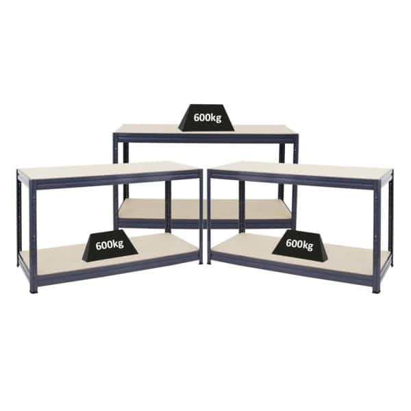 PROREGAL Mega Deal 3x Höhenverstellbare Werkbank DINO 90x160x60cm Traglast 600kg Grau