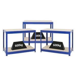 PROREGAL Mega Deal 3x Höhenverstellbare Werkbank Dino HxBxT 90 x 120 x 60 cm Traglast 600 kg Blau