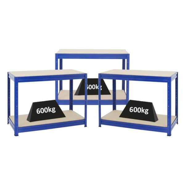 PROREGAL Mega Deal 3x Höhenverstellbare Werkbank Dino HxBxT 90 x 120 x 60 cm Traglast 600 kg Blau