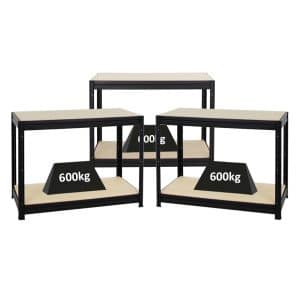 PROREGAL Mega Deal 3x Höhenverstellbare Werkbank Dino HxBxT 90 x 120 x 60 cm Traglast 600 kg Schwarz