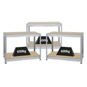 PROREGAL Mega Deal 3x Höhenverstellbare Werkbank Dino HxBxT 90 x 120 x 60 cm Traglast 600 kg Verzinkt