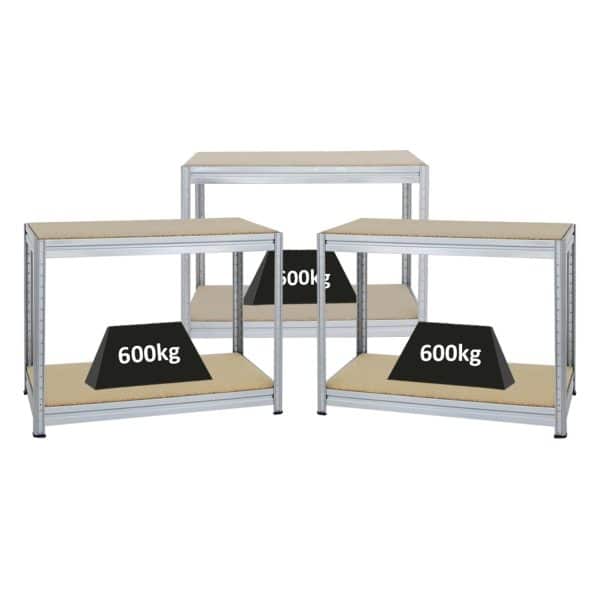 PROREGAL Mega Deal 3x Höhenverstellbare Werkbank Dino HxBxT 90 x 120 x 60 cm Traglast 600 kg Verzinkt