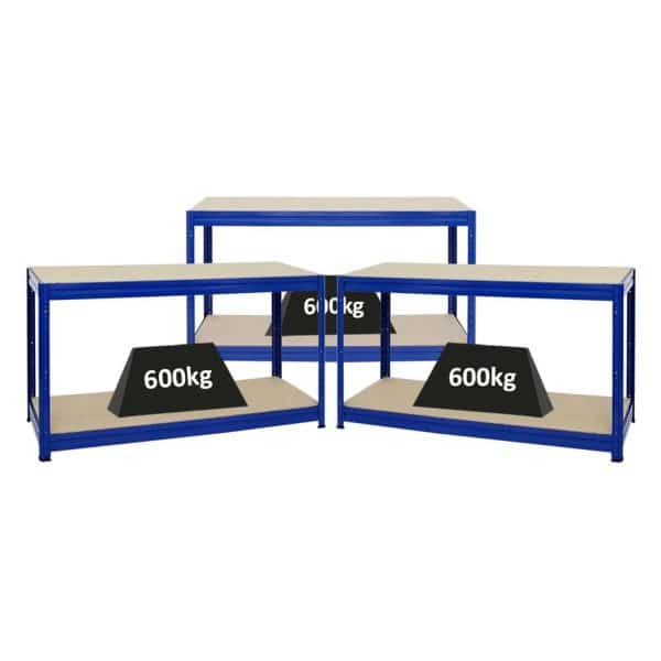 PROREGAL Mega Deal 3x Höhenverstellbare Werkbank Dino HxBxT 90 x 160 x 60 cm Traglast 600 kg Blau