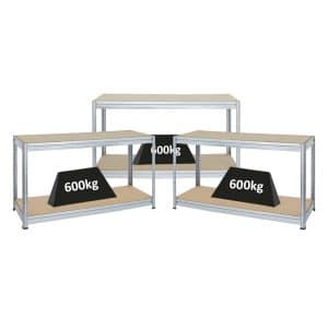 PROREGAL Mega Deal 3x Höhenverstellbare Werkbank Dino HxBxT 90 x 160 x 60 cm Traglast 600 kg Verzinkt