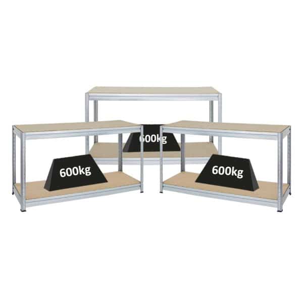 PROREGAL Mega Deal 3x Höhenverstellbare Werkbank Dino HxBxT 90 x 160 x 60 cm Traglast 600 kg Verzinkt