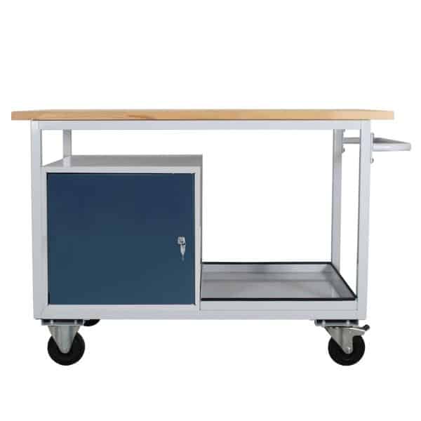 PROREGAL Mobile Werkbank Light Rhino mit Ablagefach 1 Tür HxBxT 85 x 130 x 60 cm 2 Lenkrollen 2 Bockrollen Traglast 300 kg Lichtgrau Anthrazit