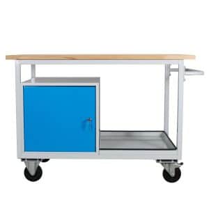 PROREGAL Mobile Werkbank Light Rhino mit Ablagefach 1 Tür HxBxT 85 x 130 x 60 cm 2 Lenkrollen 2 Bockrollen Traglast 300 kg Lichtgrau Lichtblau