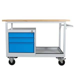 PROREGAL Mobile Werkbank Light Rhino mit Ablagefach 3 Schubladen HxBxT 85 x 130 x 60 cm 2 Lenkrollen 2 Bockrollen Traglast 300 kg Lichtgrau Lichtblau