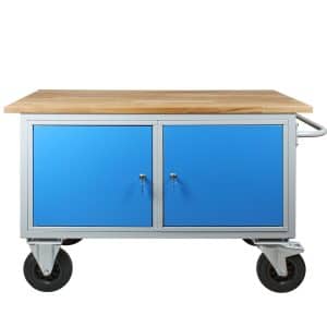 PROREGAL Mobile Werkbank Rhino mit 2 Türen HxBxT 83 x 130 x 60 cm Traglast 500 kg Lichtgrau Lichtblau